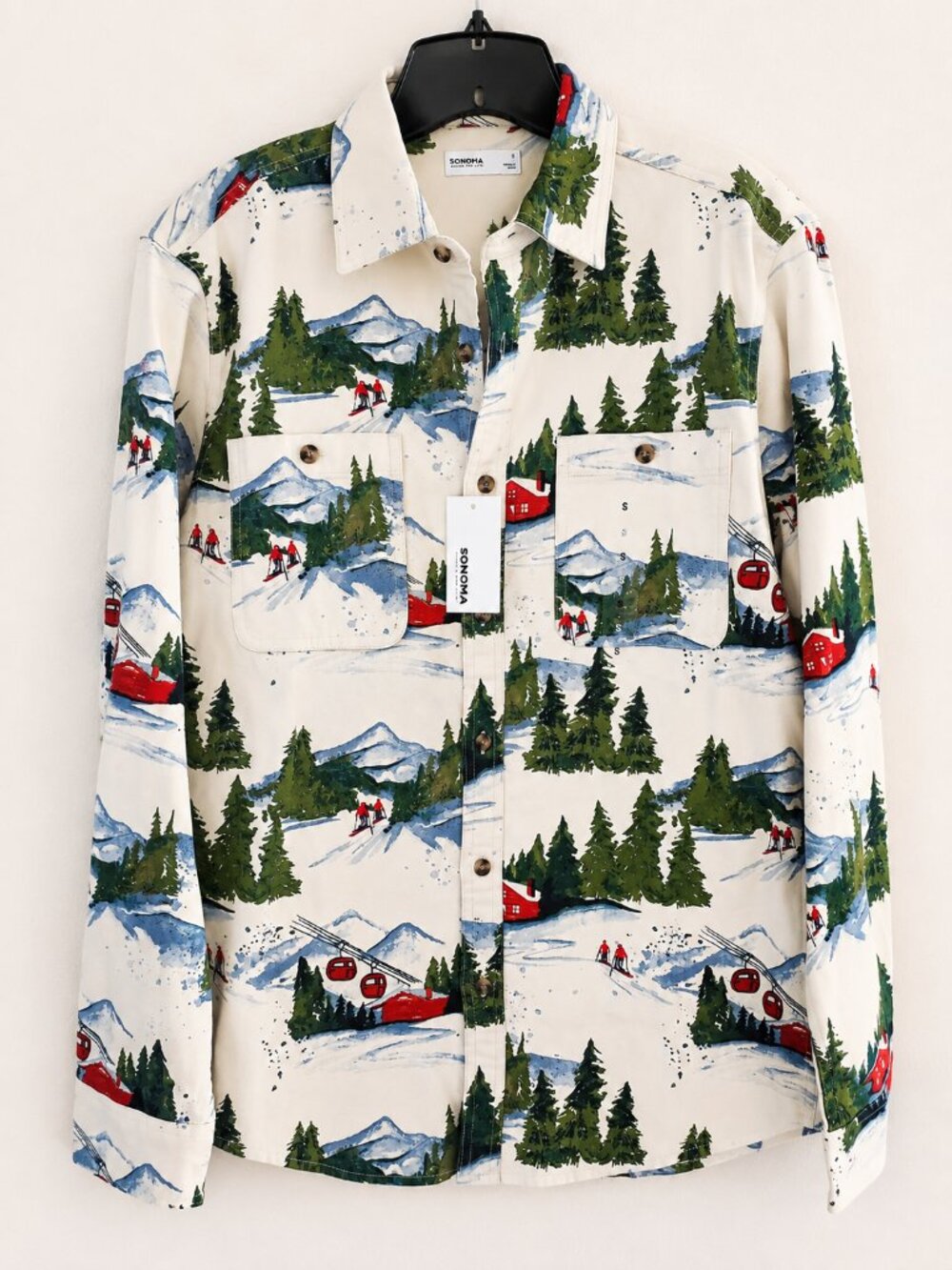 Sonoma Men's Standard Fit Super Soft Flannel Holiday Button Down Shirt SZ S